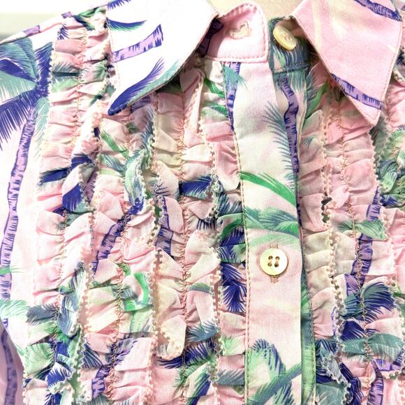 Le Superbe Future Husband Button Up Shirt, Pink Purple Palm Tree, Womens Size 4 - Picture 3 of 6